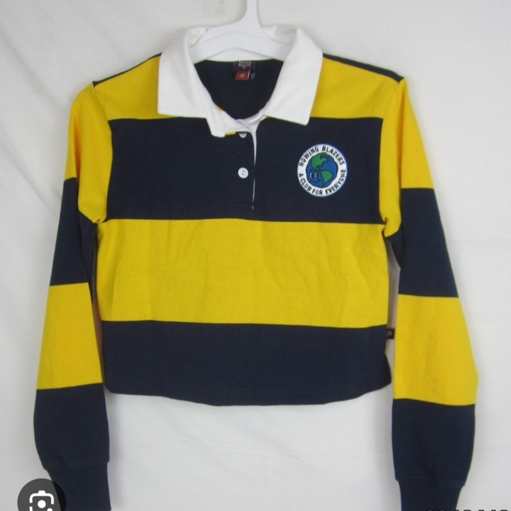 Rowing Blazers Nautical Polo With Yellow And Navy Blue Stripes Rowing Blazers Nautical Polo With Yellow And Navy Blue Stripes